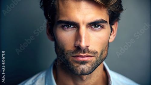 Close up portrait of a handsome man with striking features, handsome, man, close up, portrait, attractive, male © tammanoon