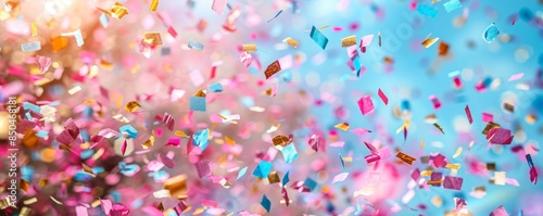 Festive confetti, pastel tones, gently falling, high definition, soft and whimsical, dynamic and fun, light and cheerful, celebration scene © tanapat