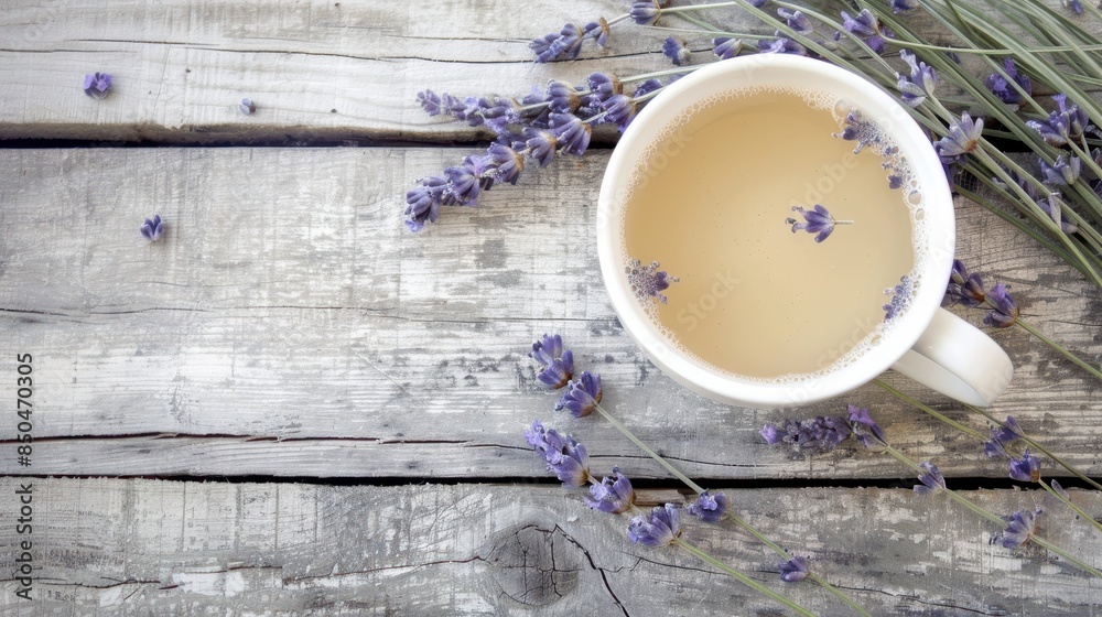 Serene Lavender Tea Moment on Rustic Wooden Table in Cozy Kitchen Serene Lavender Tea Moment on Rustic Wooden Table in Cozy Kitchen