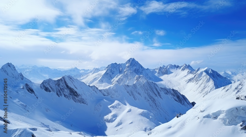 View from the top of a mountain showing snow-capped peaks and valleys View from the top of a mountain showing snow-capped peaks and valleys