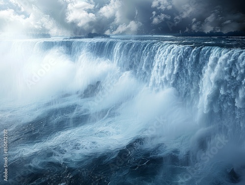 The majestic Niagara Falls on the border of Canada and the USA, showcasing powerful water cascades and mist
