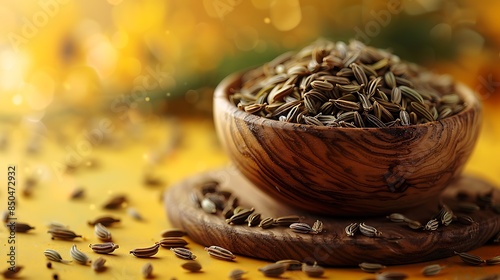 fennel seeds on a bright yellow background