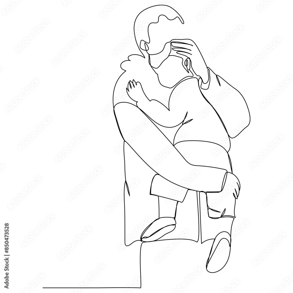 Fathers day line art style vector illustration, father and son line art illustration. Father helping his son to wear a cycling helmet, Happy friendship day with my dad and friends people, Father's Day Fathers day line art style vector illustration, father and son line art illustration. Father helping his son to wear a cycling helmet, Happy friendship day with my dad and friends people, Father's Day