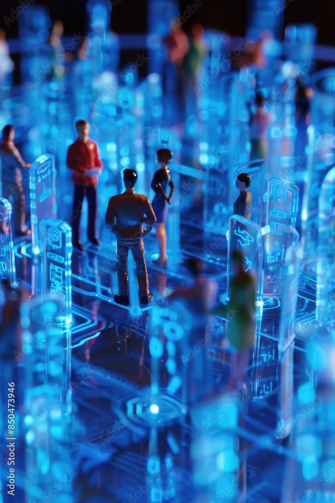 Group of individuals gathered together in a room with bright blue lighting, ideal for use as a backdrop for events, presentations or gatherings Group of individuals gathered together in a room with bright blue lighting, ideal for use as a backdrop for events, presentations or gatherings