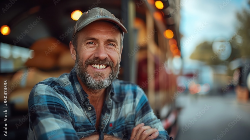 Portrait of a Smiling Man in a Blue Plaid Shirt Portrait of a Smiling Man in a Blue Plaid Shirt