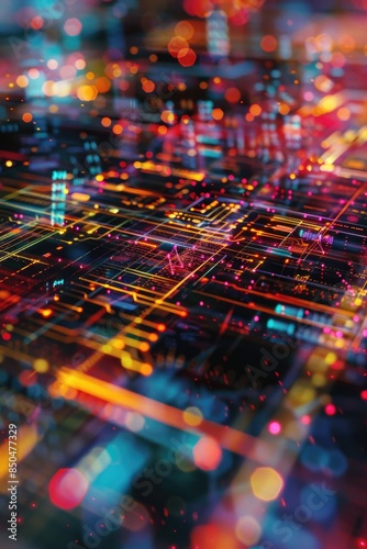 A close-up shot of a computer circuit board with various components and wires
