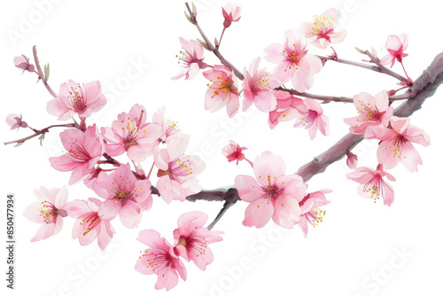 Wallpaper Mural Close-up of pink cherry blossoms on a branch, showcasing the delicate beauty of spring blooms against a white background and transparent background. Torontodigital.ca