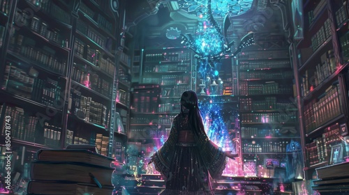 girl in mystical library