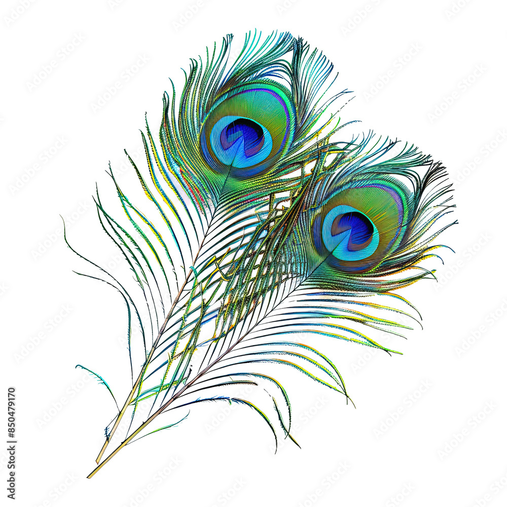 Fototapeta premium Peacock feathers on transparent or white background