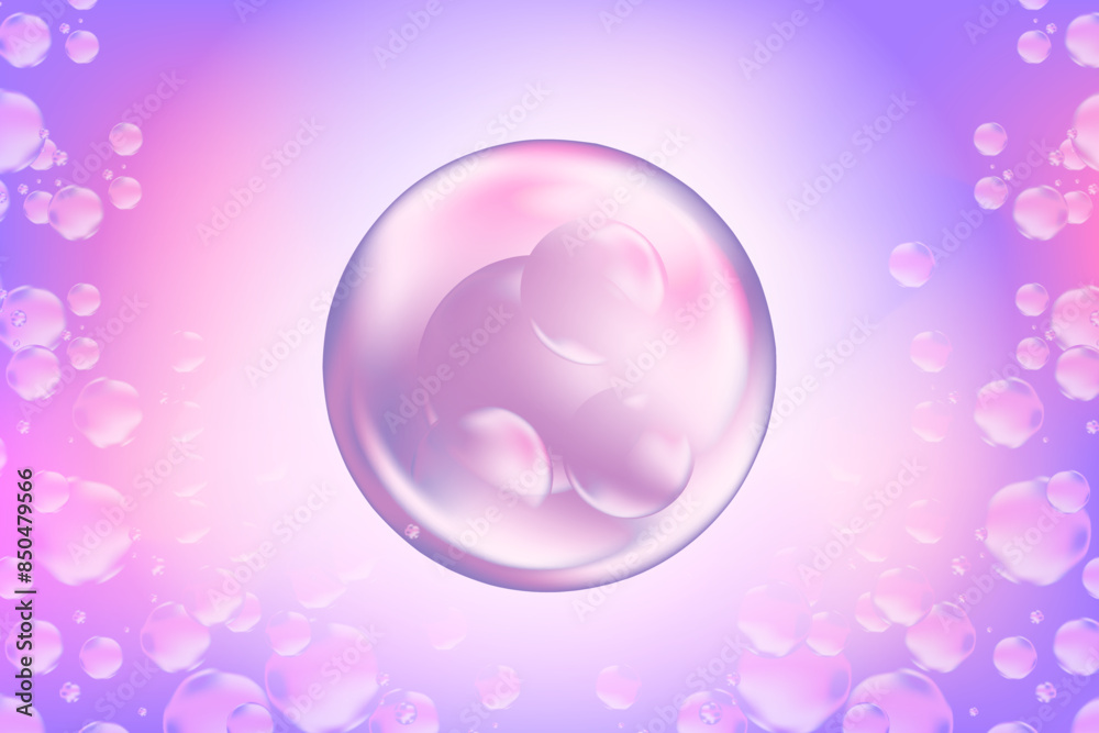 Light violet, light purple liquid soap bubbles or particle circles, floating over a transparent background. Elegant glowing composition cosmetology, beauty science, skin care molecule. Light violet, light purple liquid soap bubbles or particle circles, floating over a transparent background. Elegant glowing composition cosmetology, beauty science, skin care molecule.