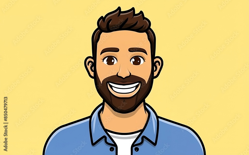 male cartoon character smiling at the camera, in front of a yellow background male cartoon character smiling at the camera, in front of a yellow background