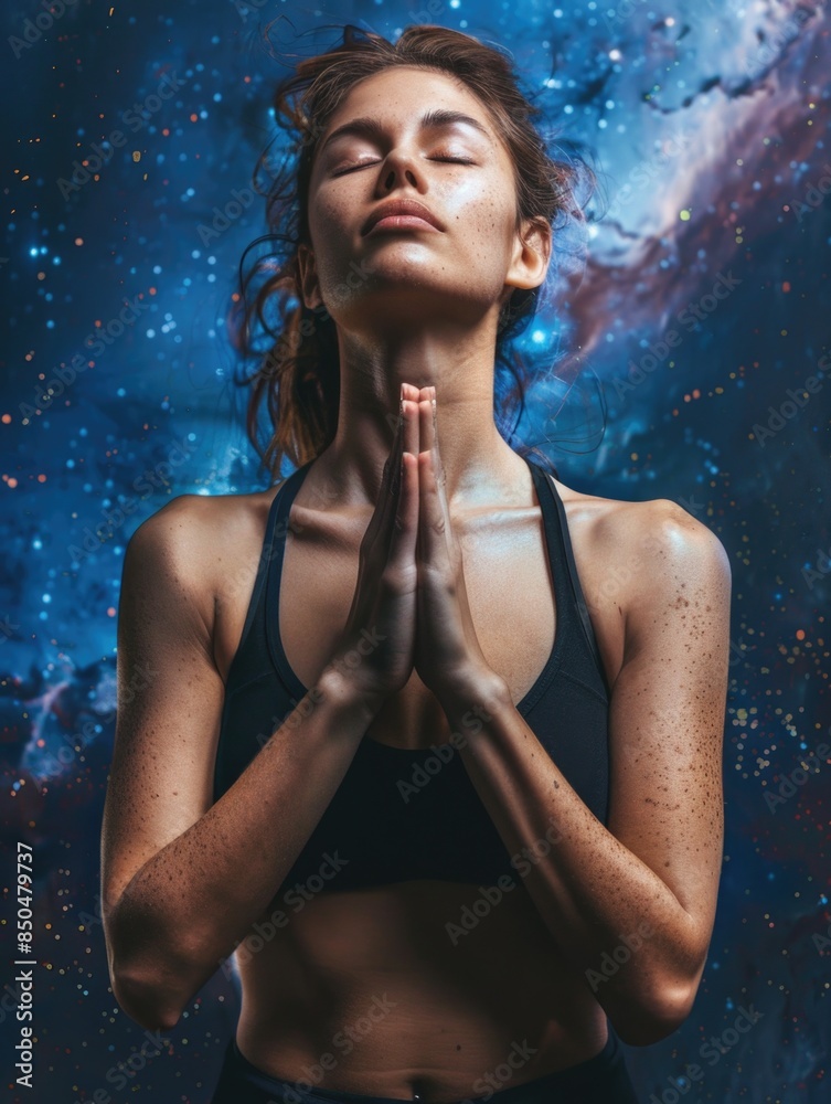 A woman closes her eyes and prays, possibly seeking guidance or comfort A woman closes her eyes and prays, possibly seeking guidance or comfort