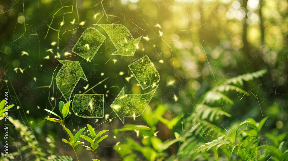 Fototapeta premium The circular economy icon on nature background in The concept circular economy for future growth of business and design to reuse and renewable material resources and environment sustainable
