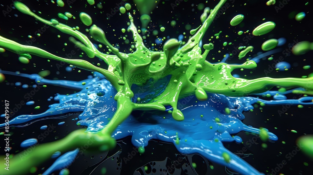 Fototapeta premium Green and Blue Paint Splash