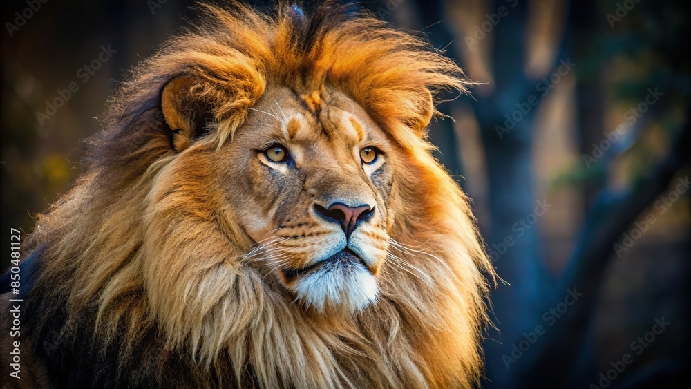 Close-up of a majestic lion , wildlife, predator, carnivore, feline, wild, animal, mane, powerful, fierce, close-up