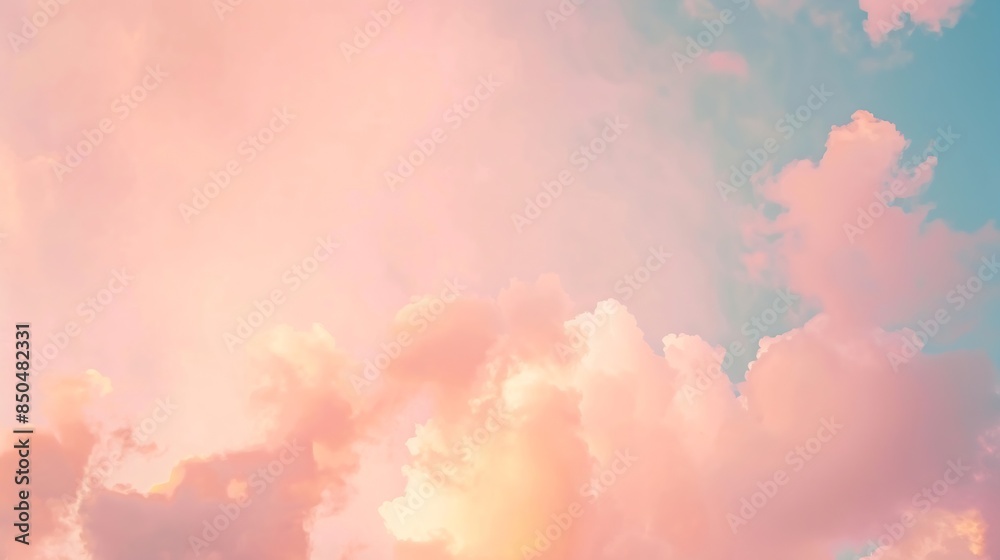 Fototapeta premium clouds and pink skysweet skyLight pink clouds in sunset blue sky Pastel colors of clouds sunrise sundown natural background : Generative AI