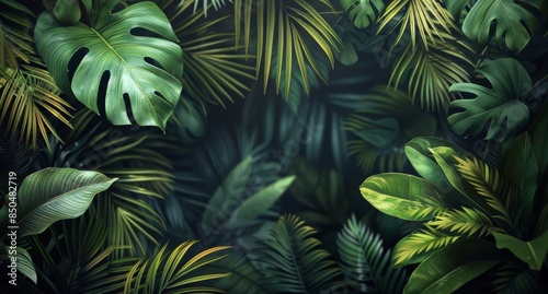 Wallpaper Mural Lush Green Tropical Leaves In A Jungle Torontodigital.ca