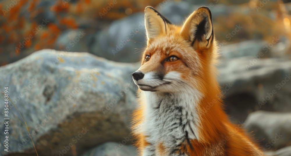 Obraz premium Red Fox Standing Alert in Desert Landscape