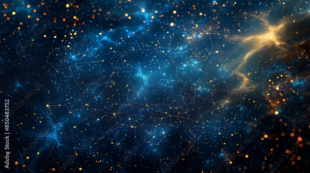 Obraz premium Abstract Starry Night Sky With Connected Lines