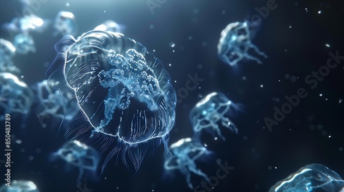 Diamond jellyfish floating upwards Diamond collection of animals 3d animation of a seamless loop : Generative AI