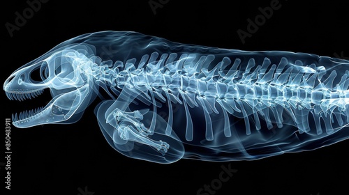 X-ray scan of a fossilized dinosaur bone, displaying the structure and density of the bone. photo