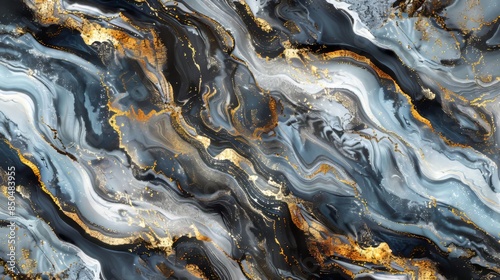 Abstract Blue, Black, and Gold Marble Swirls