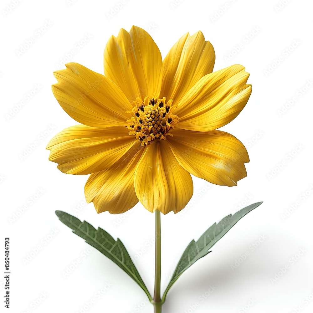 Obraz premium Coreopsis flower isolated on white background with shadow. Yellow summertime coreopsis flower