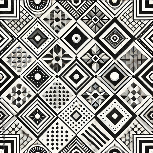 Wallpaper Mural 詳細なモノクロ幾何学タイルデザイン Torontodigital.ca