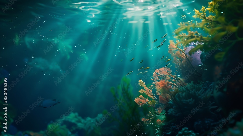 Fototapeta premium Underwater Diving Tropical Scene With Sea Life In The Reef : Generative AI