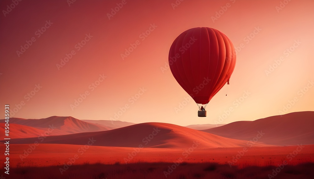 Red hot air balloon floating over a red landscape with copy space background header banner design poster Red hot air balloon floating over a red landscape with copy space background header banner design poster