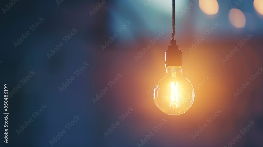 Hanging lightbulb with glowing Focus concept : Generative AI Hanging lightbulb with glowing Focus concept : Generative AI