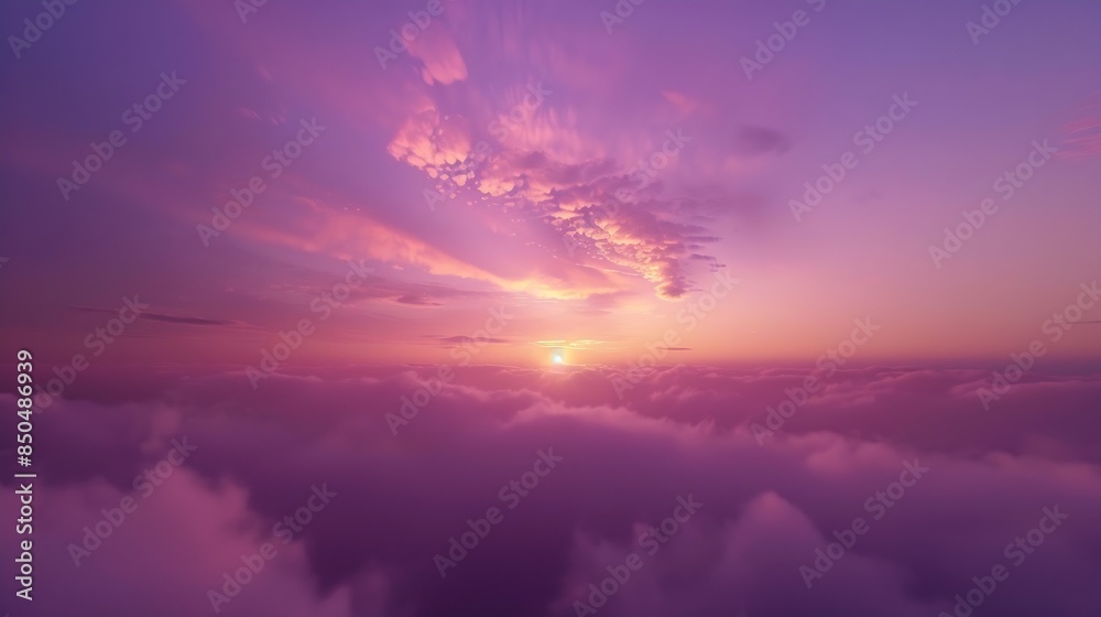 Obraz premium Aerial view sunset skyNature beautiful Light Sunset or sunrise over seaColorful dramatic majestic scenery sunset Sky with Amazing clouds and waves in sunset sky purple light cloud back : Generative AI