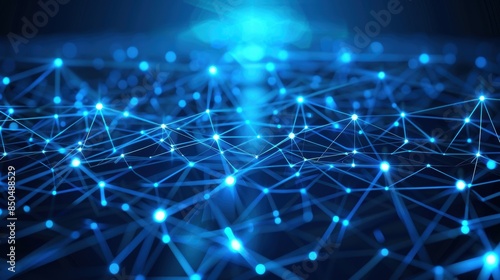 Blue Glowing Network Connections. Generative AI.