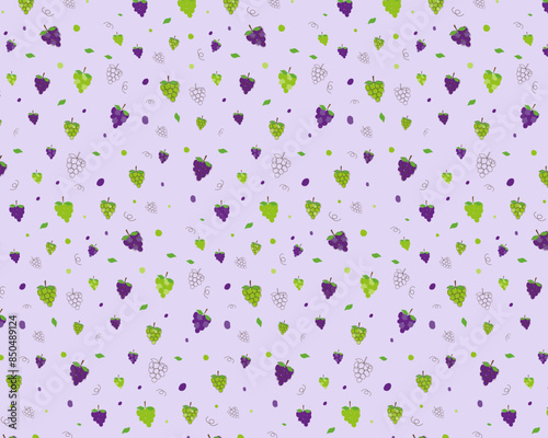 Vector doodle pattern of grape. Summer print with hand drawn grape. Tropical healthy fresh pattern