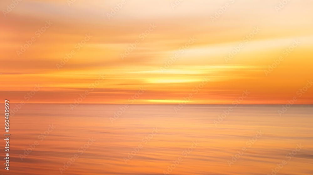 Long exposure of bright orange sunset sky over rippling sea in evening time : Generative AI