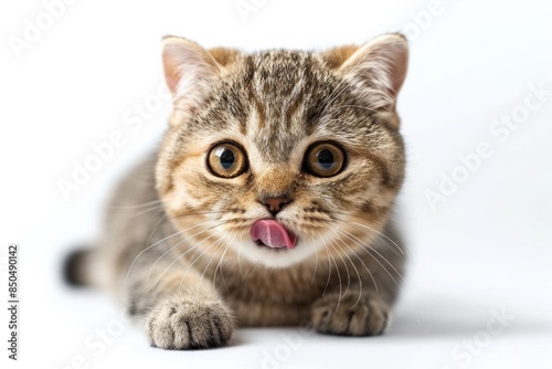 Close-up photo of a cat meticulously cleaning its paw with its tongue.
