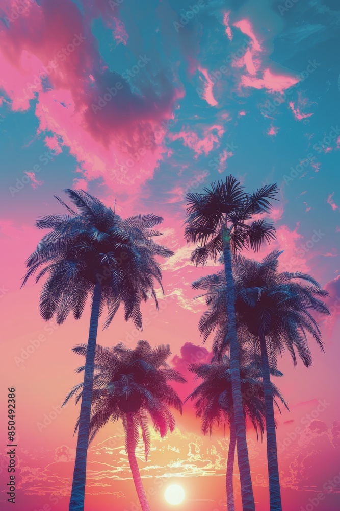 Palm Trees Against a Pink and Blue Sunset Sky Palm Trees Against a Pink and Blue Sunset Sky