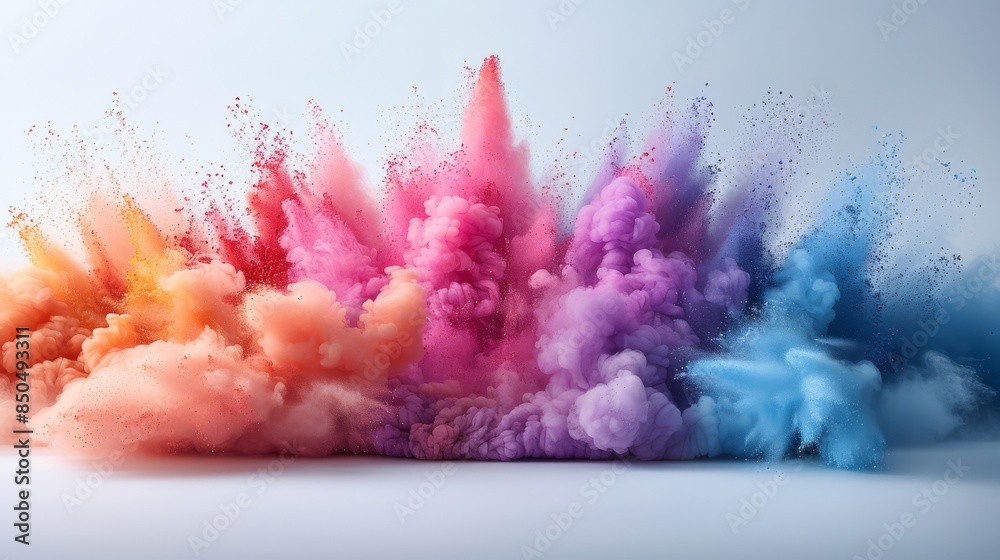 Fototapeta premium Dynamic Illustration of a Spectacular Burst of Soft Pastel Colors in Motion on White Background.