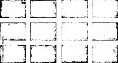 Set of frame different distressed black texture. Distress overlay vector textures. Set of dotted abstract frame. Distressed overlay texture.	