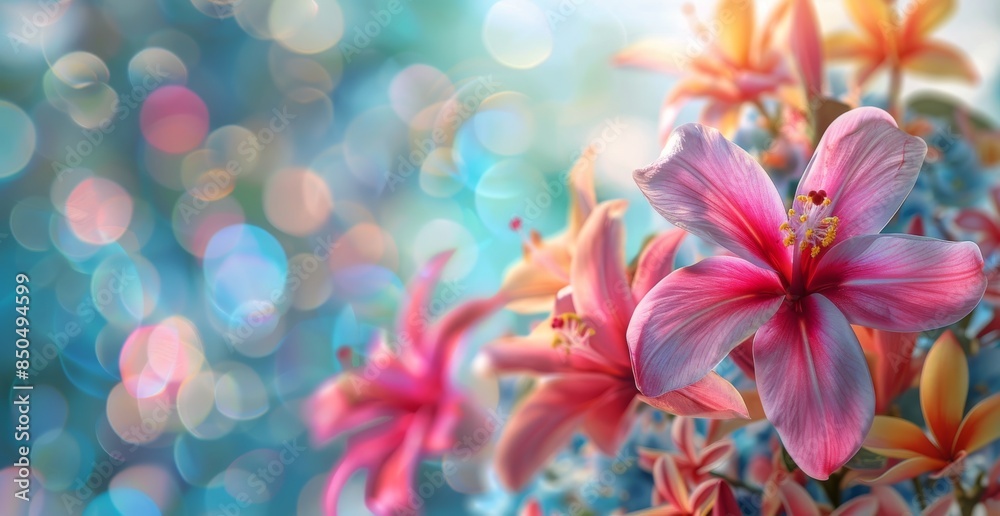 Closeup of Vibrant Pink and Orange Hibiscus Flowers With Bokeh Background Closeup of Vibrant Pink and Orange Hibiscus Flowers With Bokeh Background