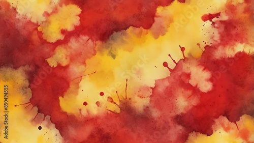 Red abstract art with a dirty appearance Background with abstract art featuring bright textures and yellow stains Modern art in a trendy tie dye pattern with a watercolor effect