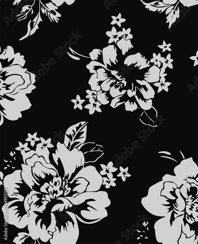 Big flowers pattern, upscale floral pattern. graphical textures floral, trendy colors pattern , flowers background with leaves. vector illustration.
