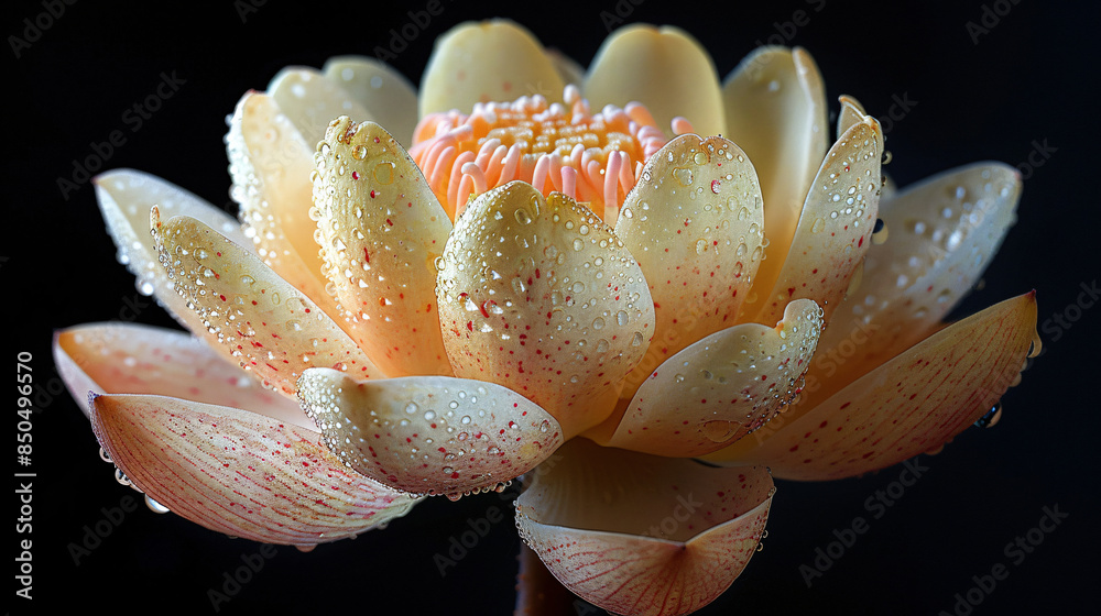 A single, delicate Thai banana flower with its intricate petals and slightly sour taste floats against a black background. A single, delicate Thai banana flower with its intricate petals and slightly sour taste floats against a black background.
