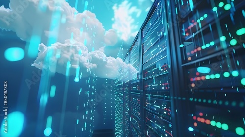 Image of data transfer between cloud server and various information terminals : Generative AI