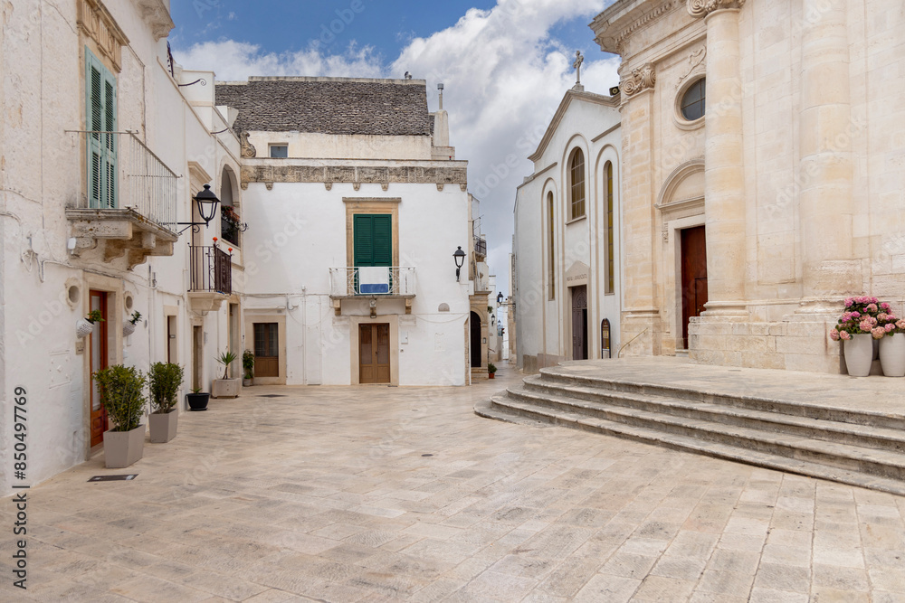 Piazza Fra Giuseppe Andrea Rodio with 18th century Church of Saint George Martyr, Locorotondo, Italy, Apulia Piazza Fra Giuseppe Andrea Rodio with 18th century Church of Saint George Martyr, Locorotondo, Italy, Apulia