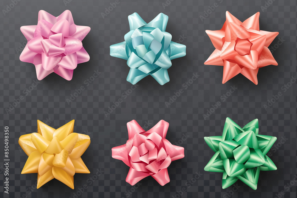 Set of pastel colourful pink yellow blue green star flower gift ribbon bow on transparent background cutout, PNG file. Many assorted different colours. 3D Mockup template for artwork graphic design
Set of pastel colourful pink yellow blue green star flower gift ribbon bow on transparent background cutout, PNG file. Many assorted different colours. 3D Mockup template for artwork graphic design