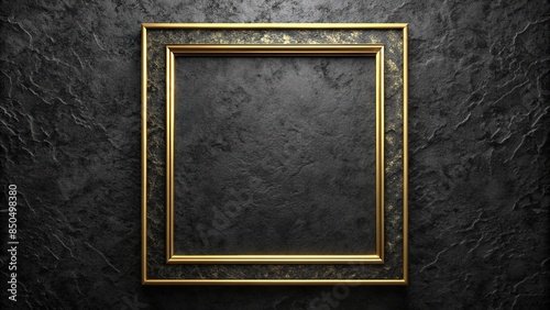 Textured black surface with gold details and frame on a dark elegant background for stylish interior mockups, black, gold © guntapong