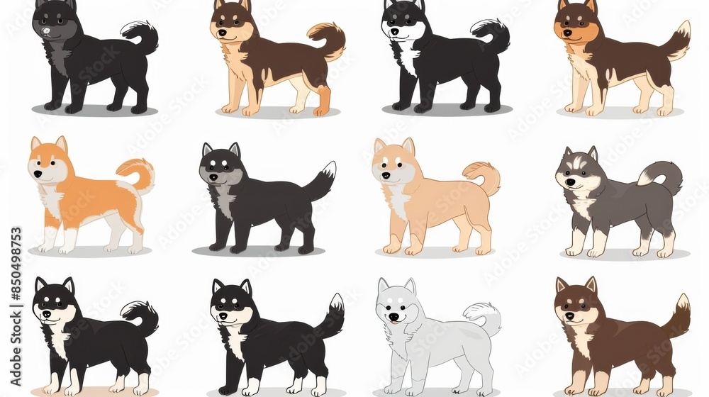 Illustrations of various dog breeds with cheerful expressions and colors Illustrations of various dog breeds with cheerful expressions and colors