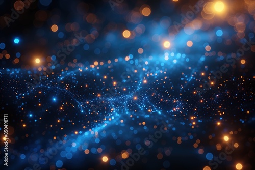 An abstract digital art piece featuring a sea of glowing blue particles and bokeh lights, evoking a starry night sky or a complex neural network photo