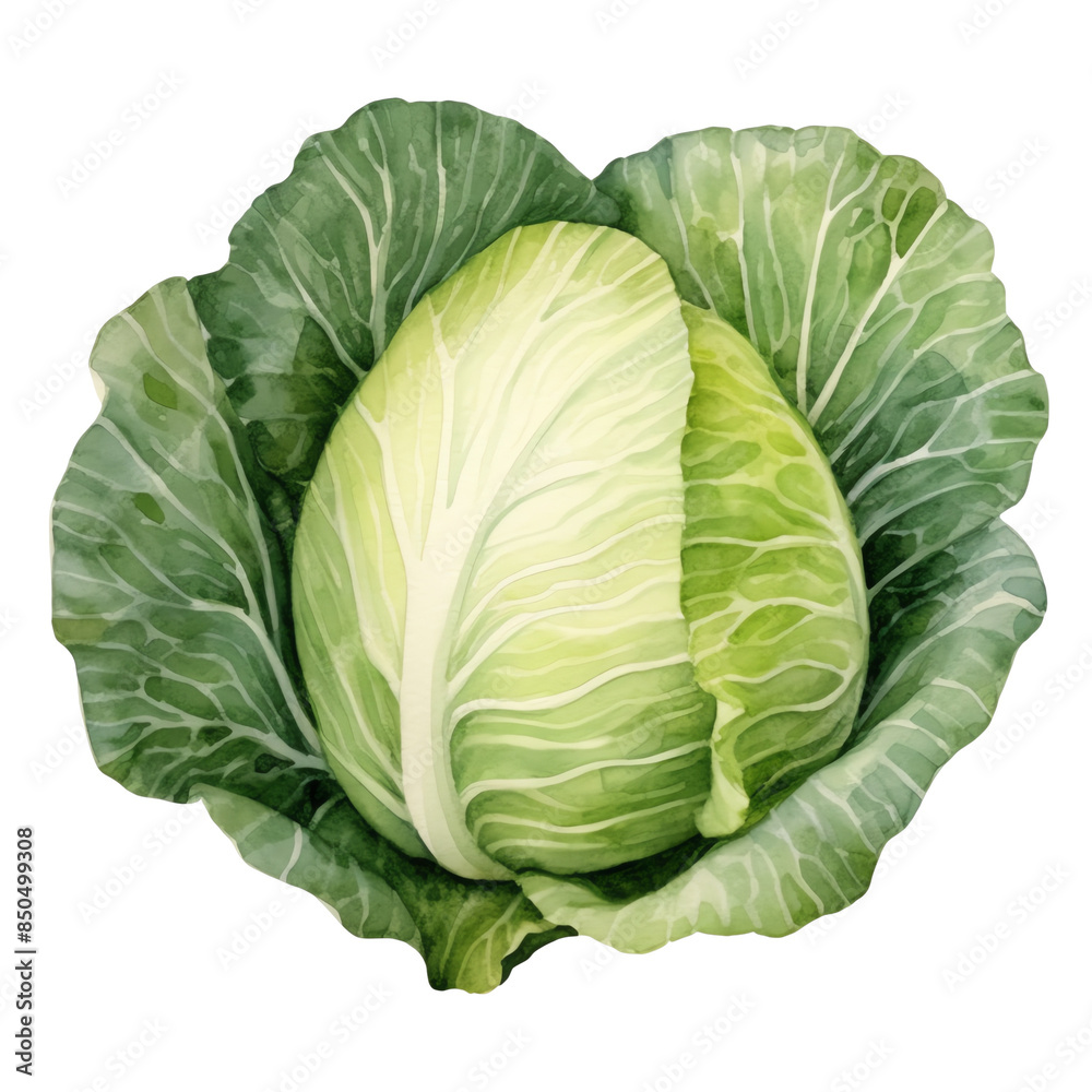 Fototapeta premium Fresh green cabbage with vibrant layers, perfect for healthy meals and salads. High-quality image showcasing organic produce.
